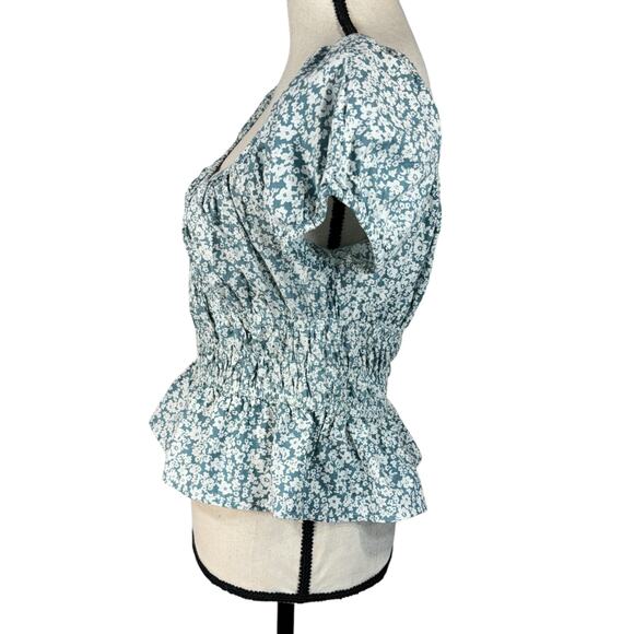 Sim & Sam Large Ditsy Peasant Top Floral Off-Shoulder Puff Sleeves Stretch Multi - Picture 6 of 10